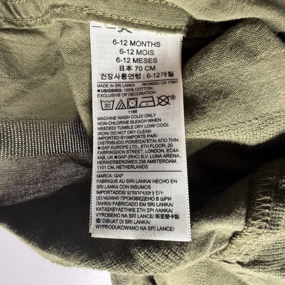 Baby Gap Olive Night Woven Shortie Romper 6-12 Months Green Cotton 409798-02